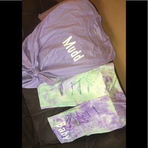 Outfit included biker shorts and a t shirt